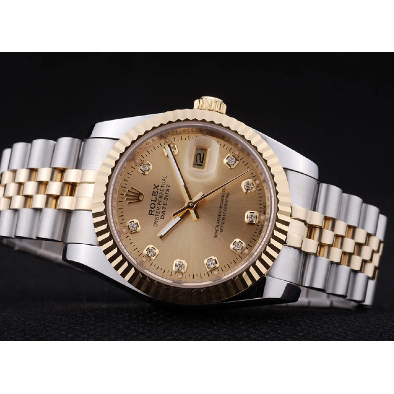 Best AAA Replica Sites Ribbed Diamonds Bezel Rolex 7452 Datejust Dial Gold 0611